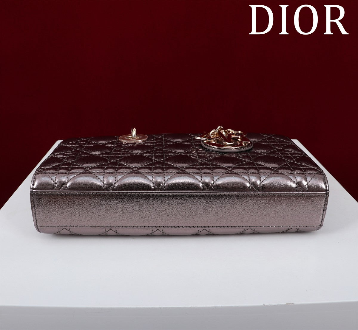 medium lady d-joy 26 dark purple metalic lambskin