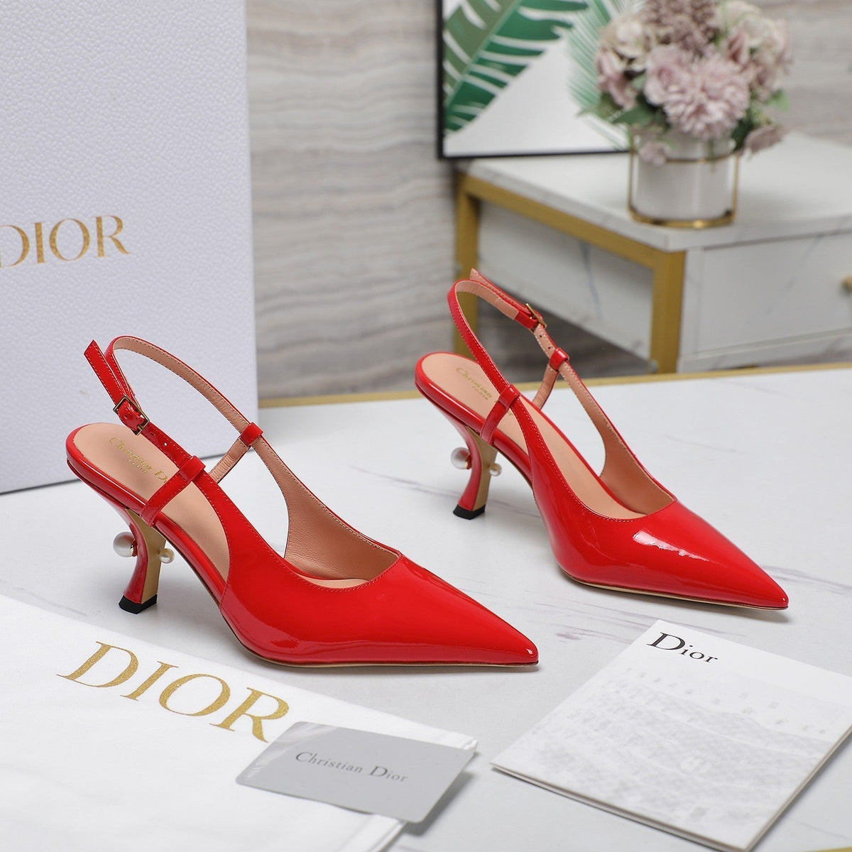 CD Tribales Slingback Pump Glossy Red Orange Cowhide