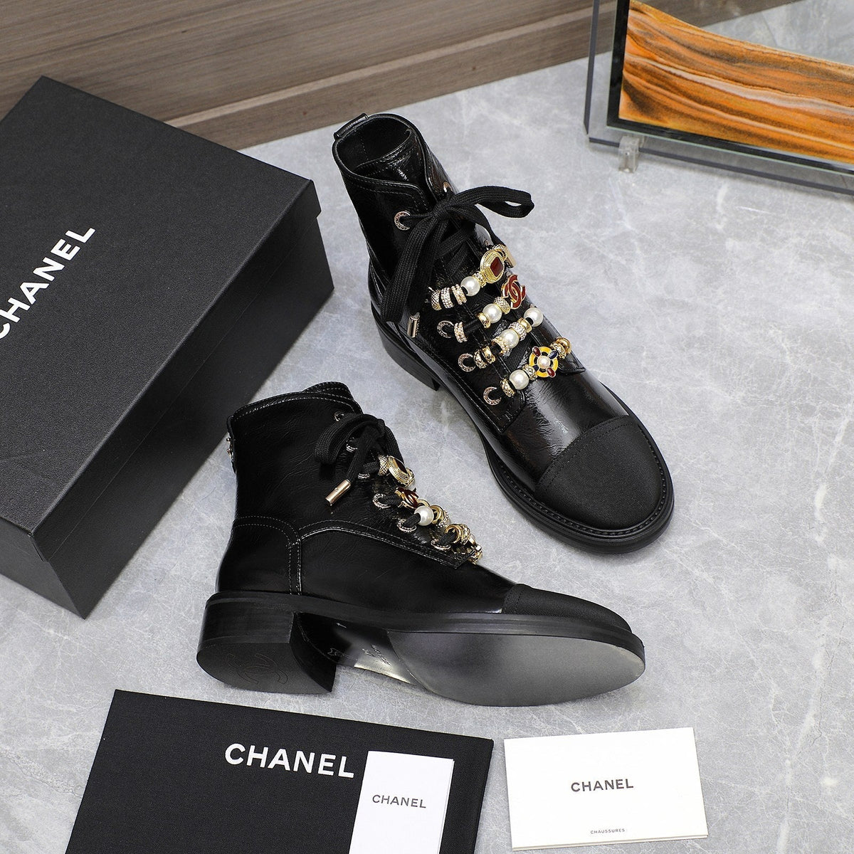 CC Ankle Boots 30mm Black Wrinkled Cowhide