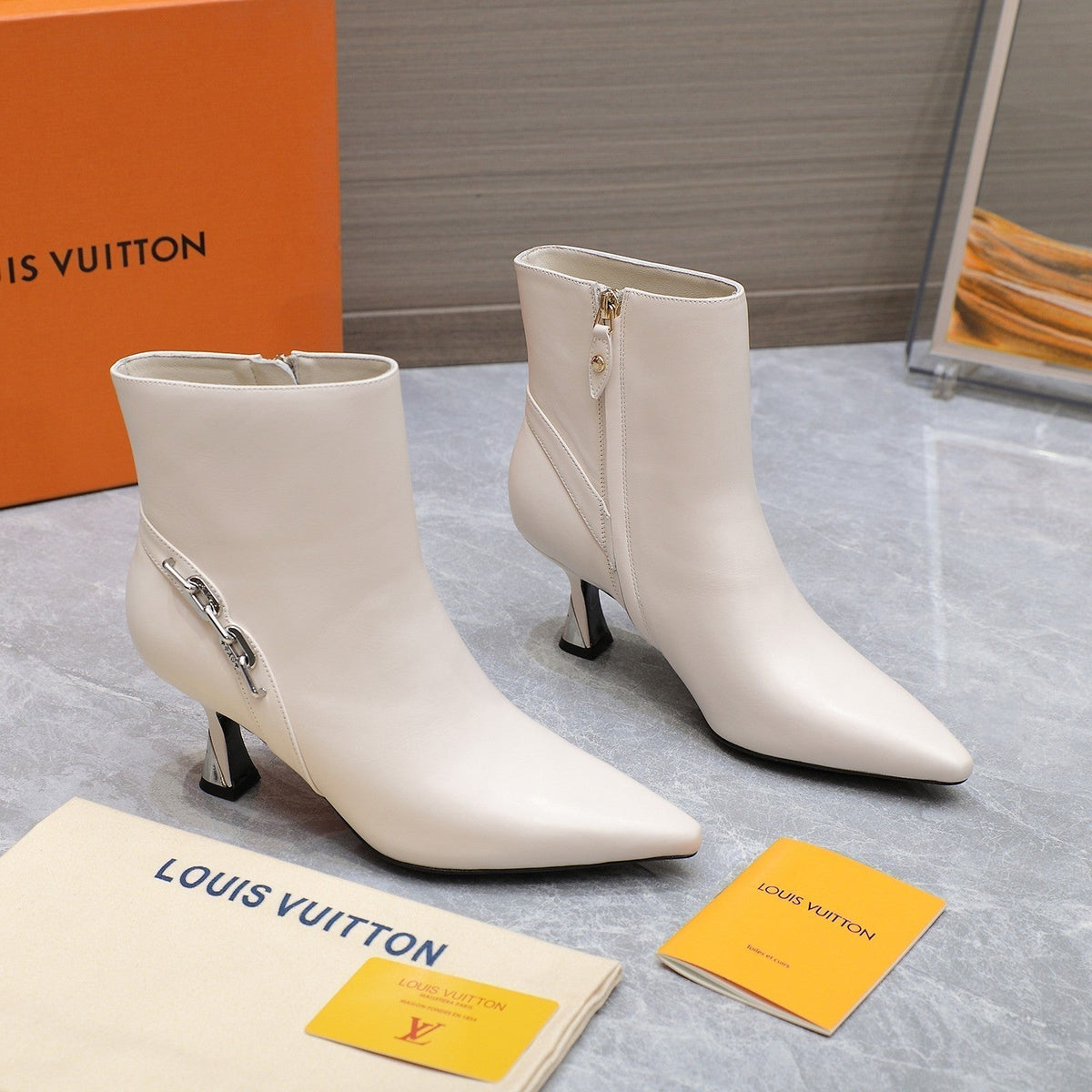 LV Sparkle Ankle Boots 70mm White Cowhide