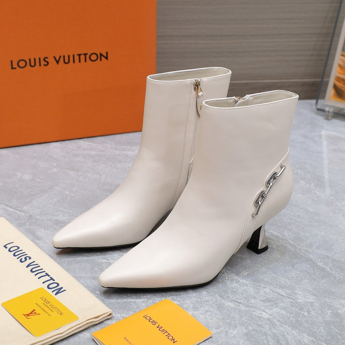 LV Sparkle Ankle Boots 70mm White Cowhide