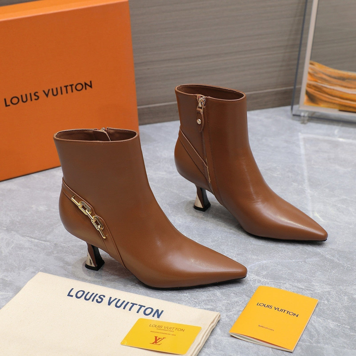 LV Sparkle Ankle Boots 70mm Brown Cowhide