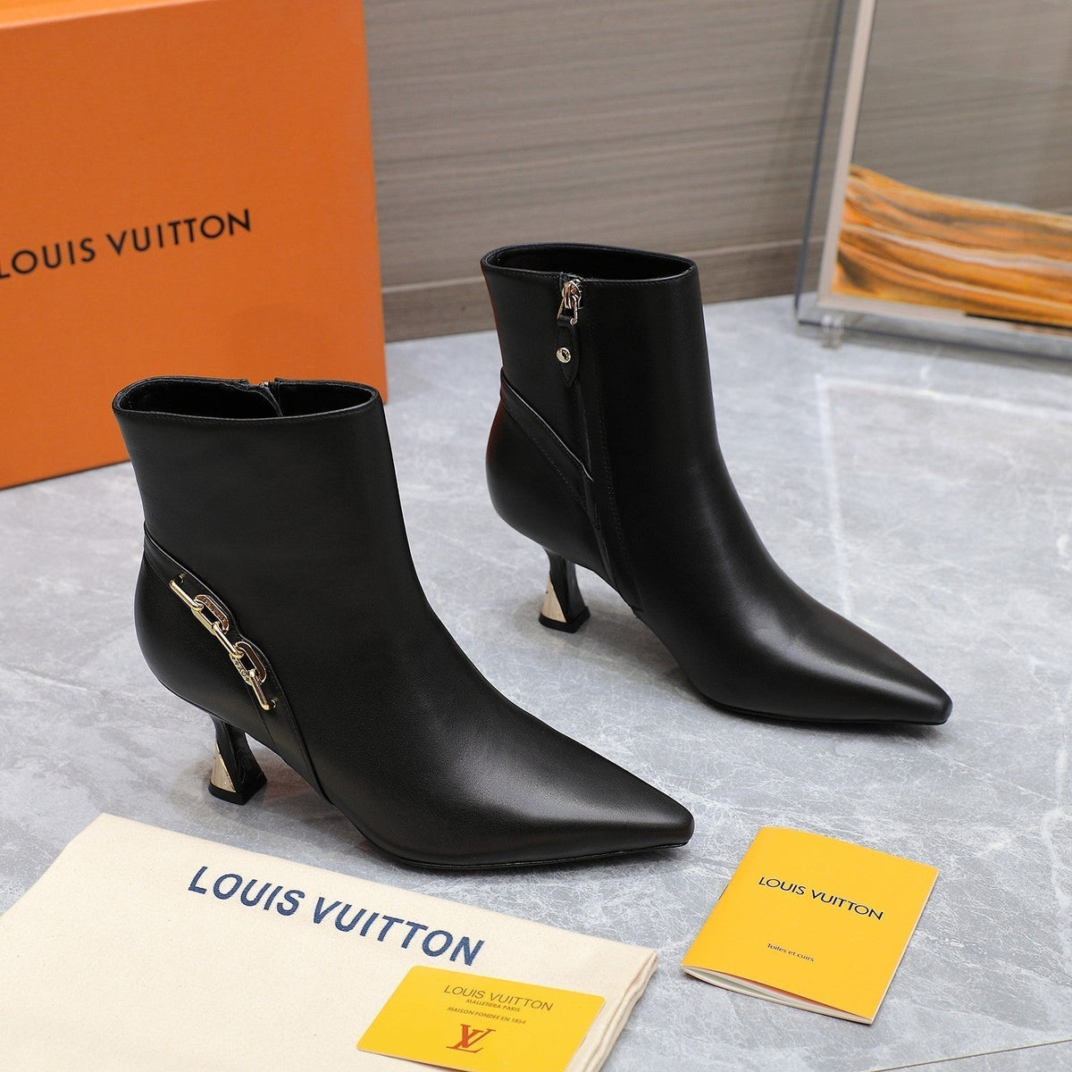 LV Sparkle Ankle Boots 70mm Black Cowhide