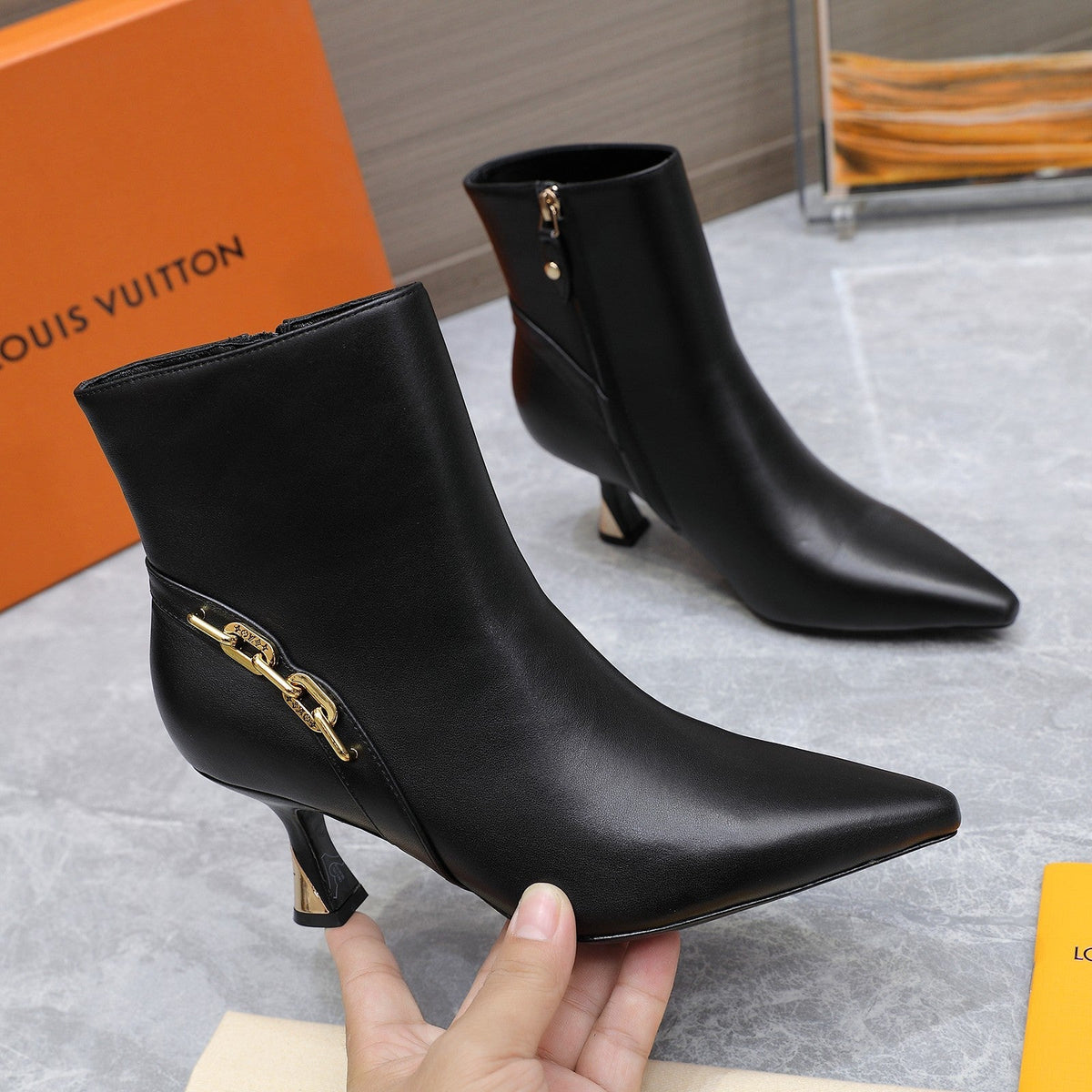 LV Sparkle Ankle Boots 70mm Black Cowhide