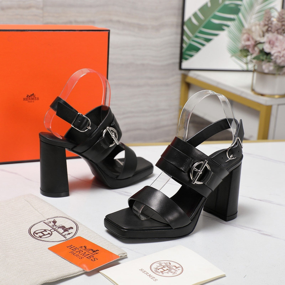 HM 25 Slingback Keen 90 Black Calfskin