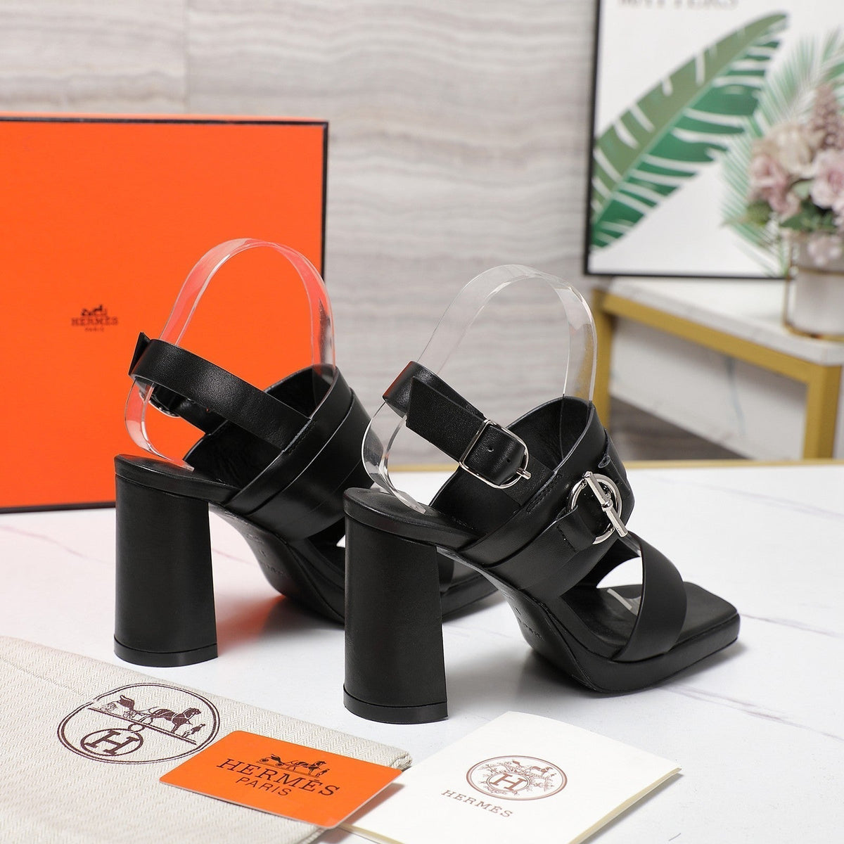 HM 25 Slingback Keen 90 Black Calfskin