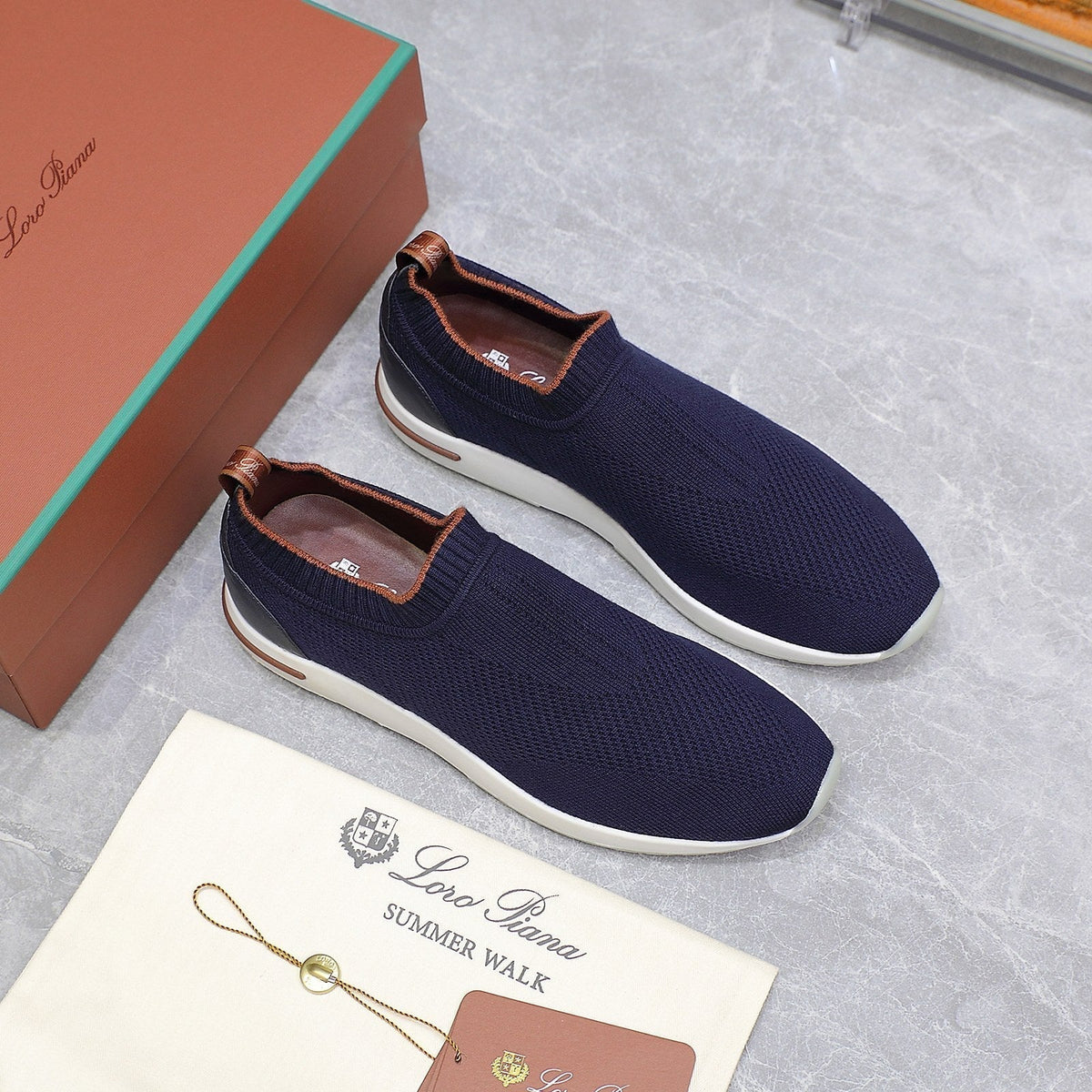 LP lady Flexy Walk Sneaker Navy Blue Wool And Calfskin 310445
