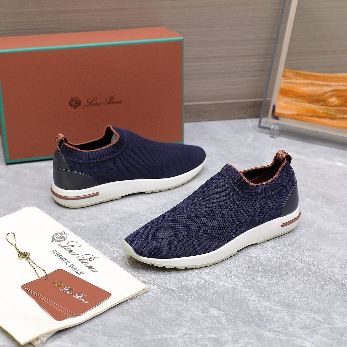 LP lady Flexy Walk Sneaker Navy Blue Wool And Calfskin 310445