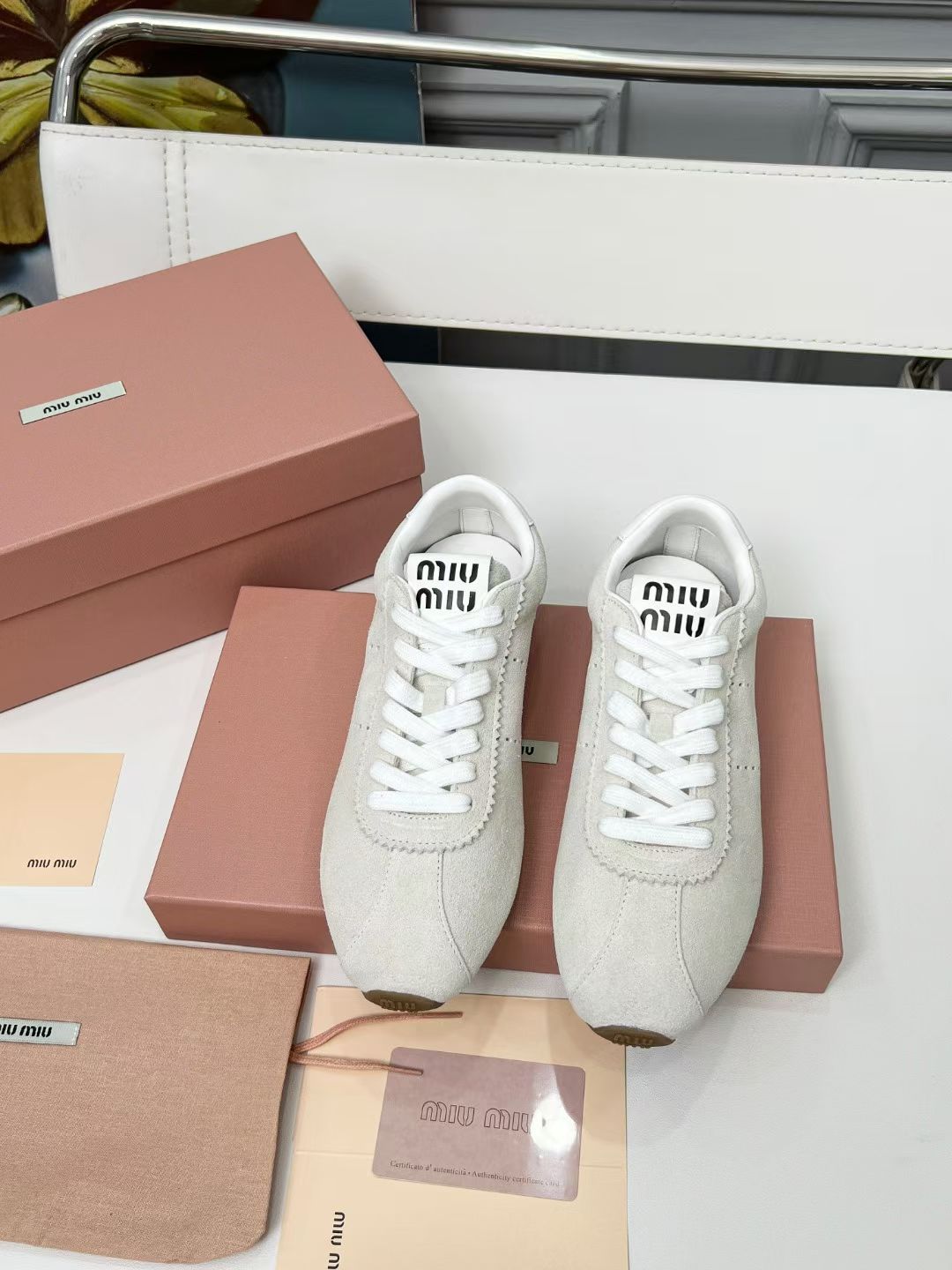 Miumiu Plume Sneakers White Suede 456283