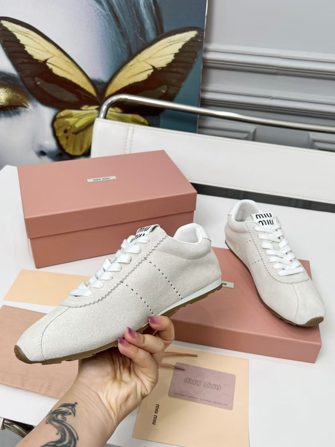 Miumiu Plume Sneakers White Suede 456283