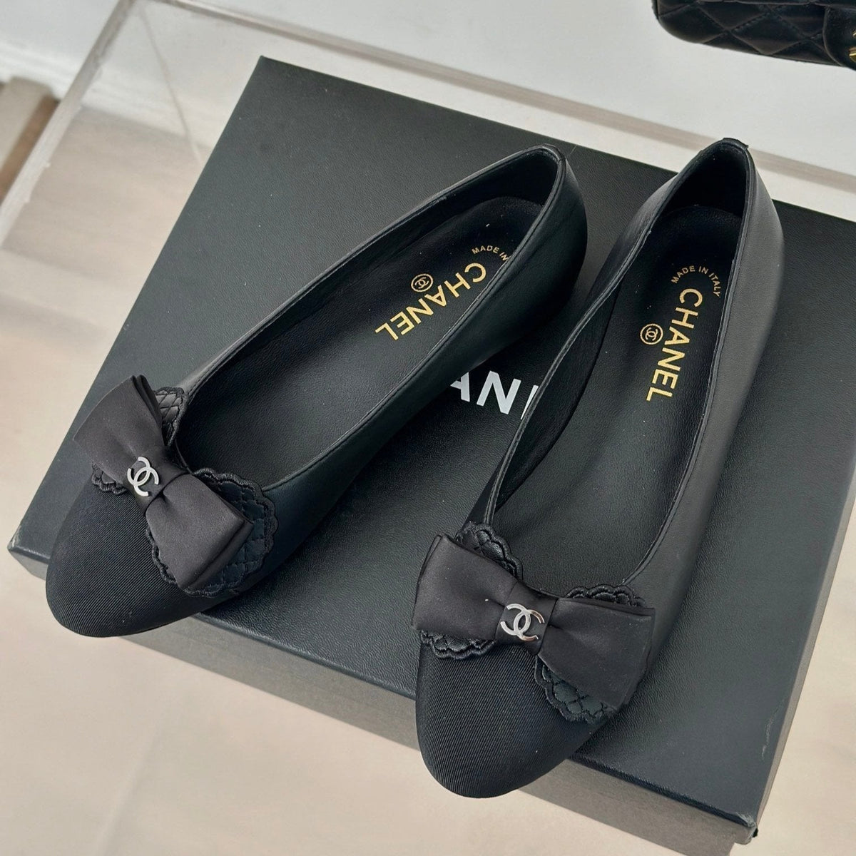 CC Ballet Flats Black With Bow Lambskin
