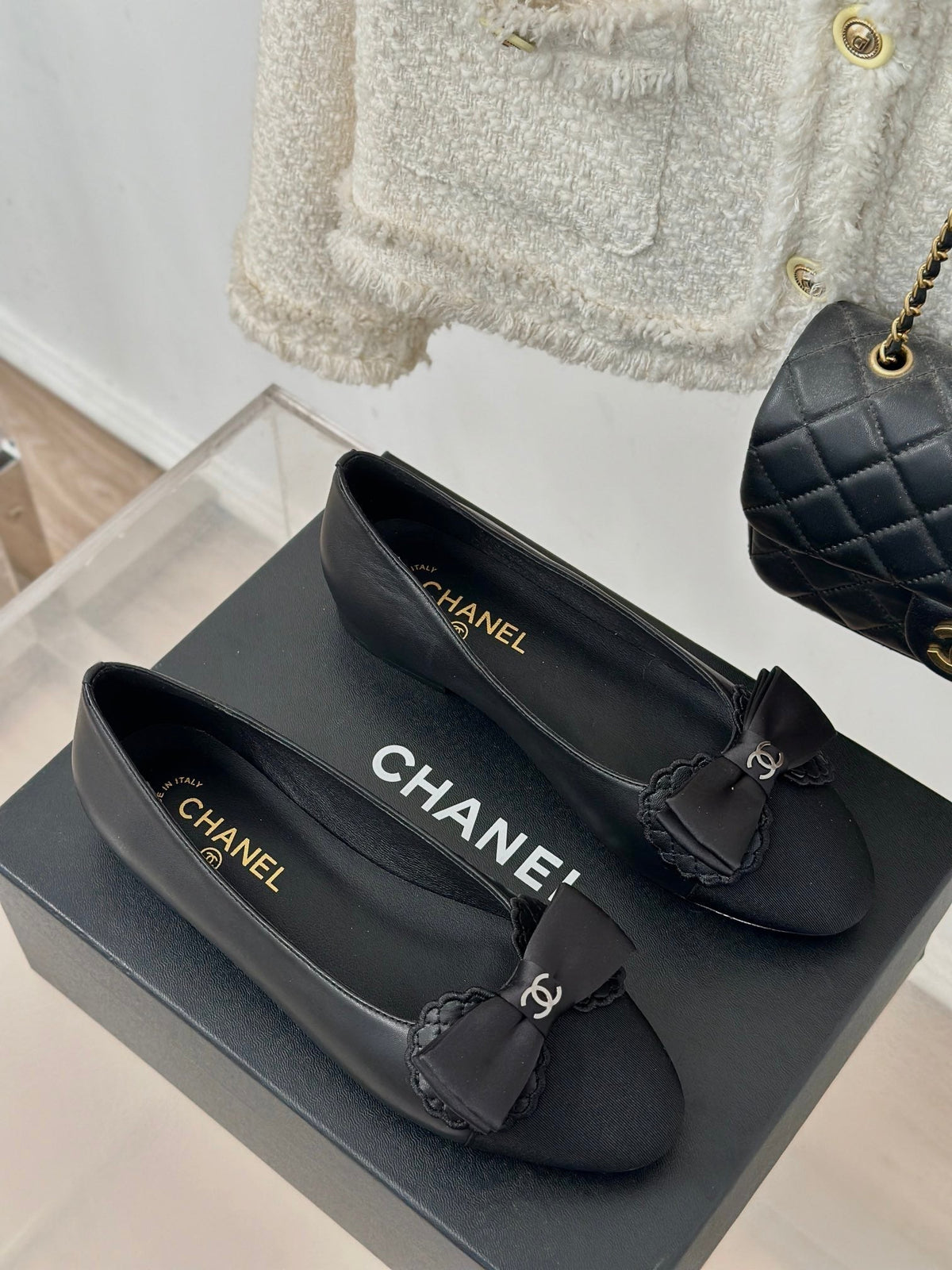 CC Ballet Flats Black With Bow Lambskin
