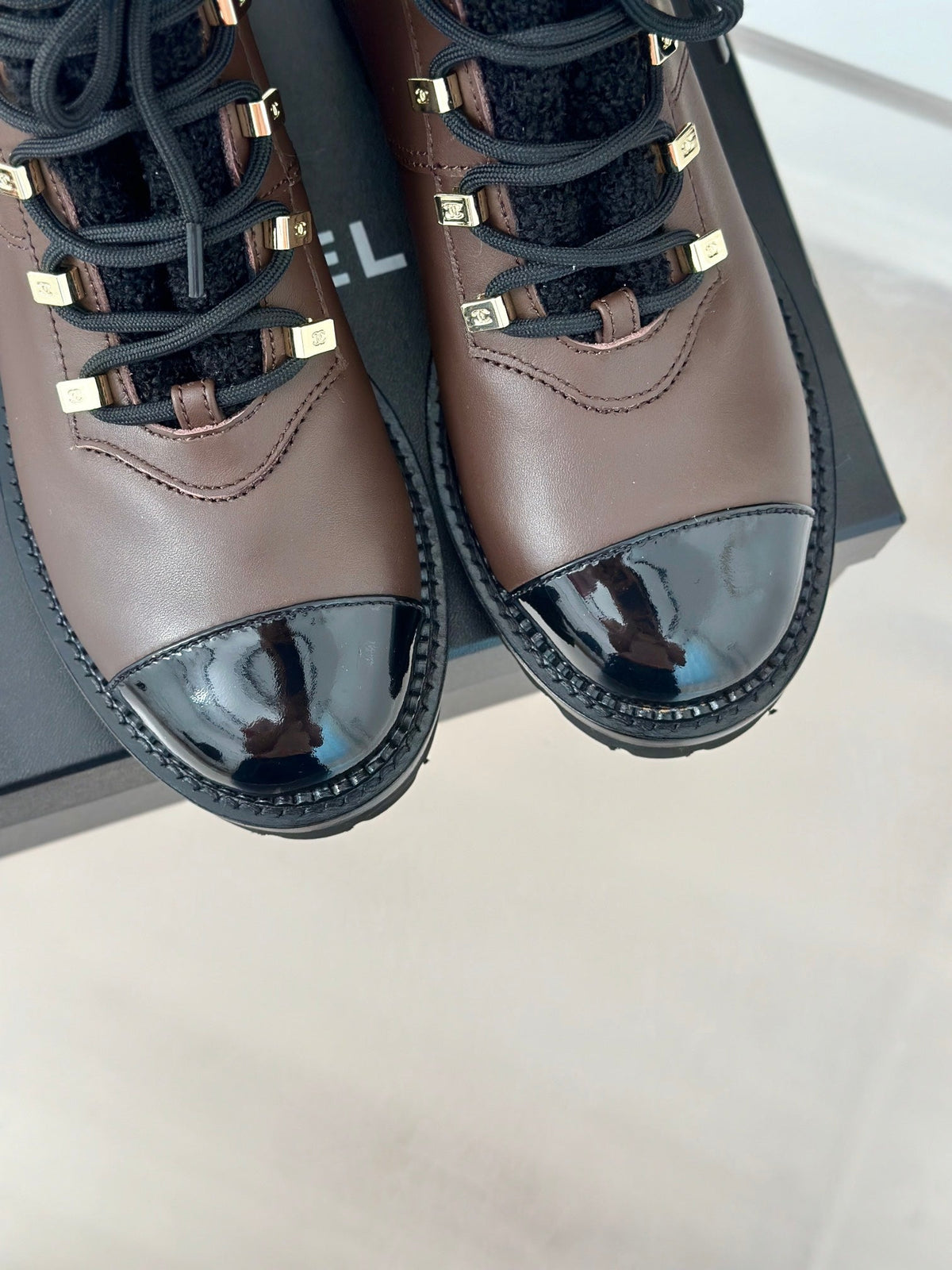 Chanel 2026 Lace-Up Combat Boots Leather Wool 188626