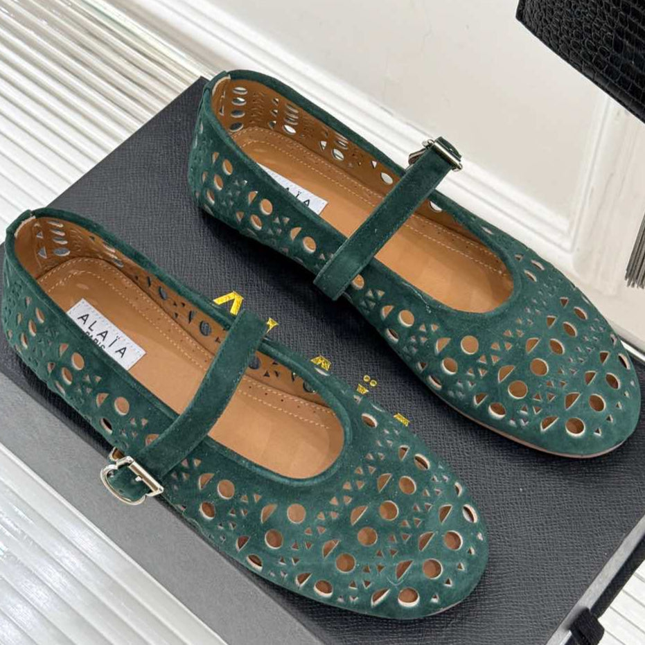 Alaia Women's Ballet Flat Emerald Green Suede 293226