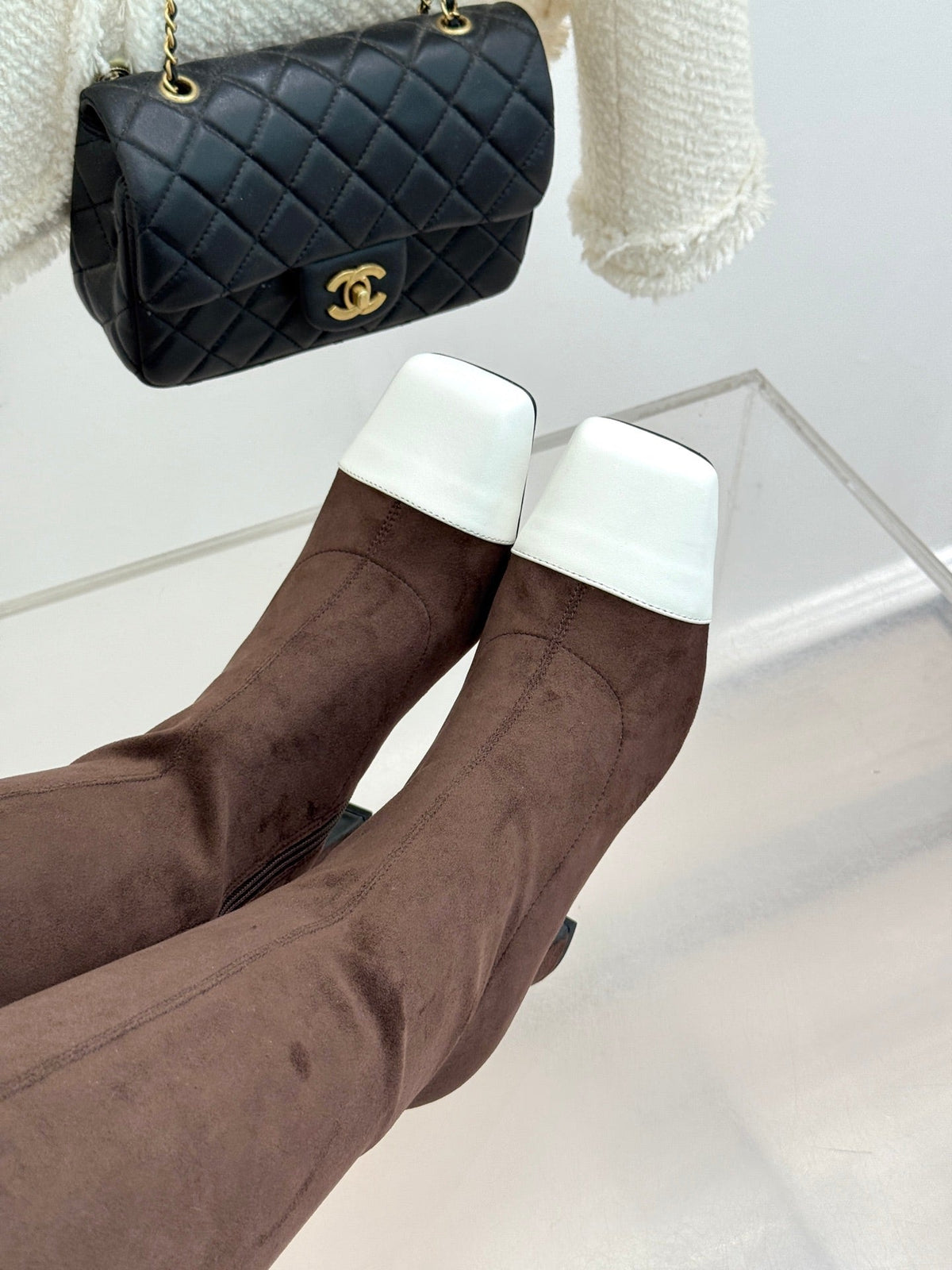 Chanel 2026 Two-Tone Boots 85mm Suede Leather 188517
