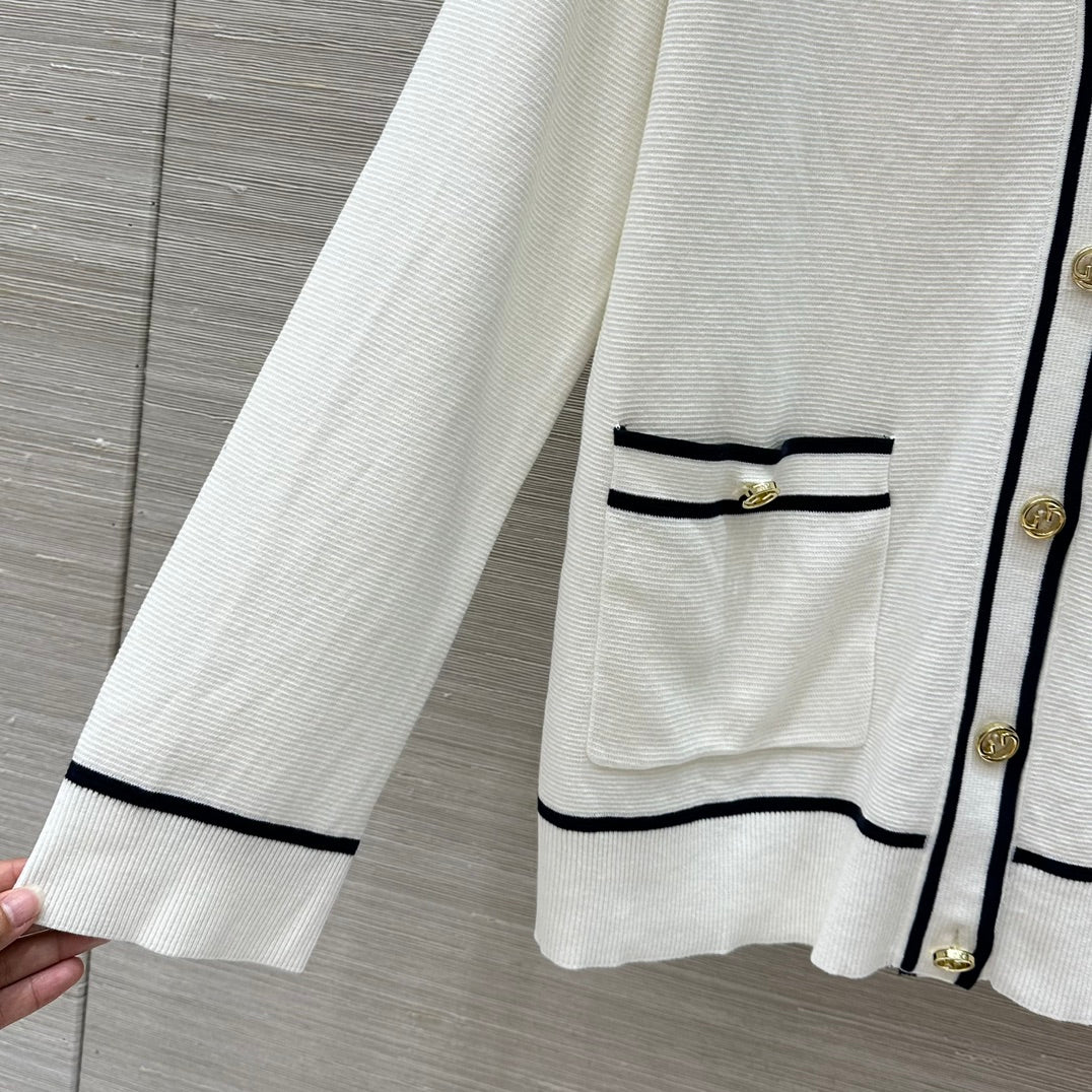Gucci 25 V-neck Long Knitted Cardigan White Wool