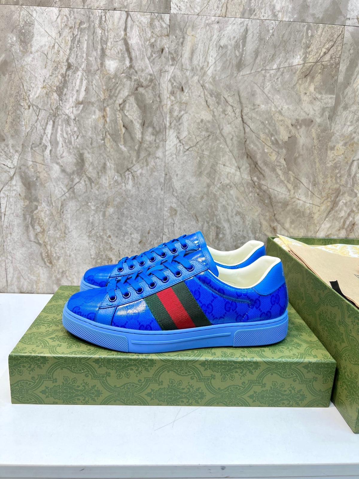 GG Men's ACE Sneaker Blue Calfskin 525957