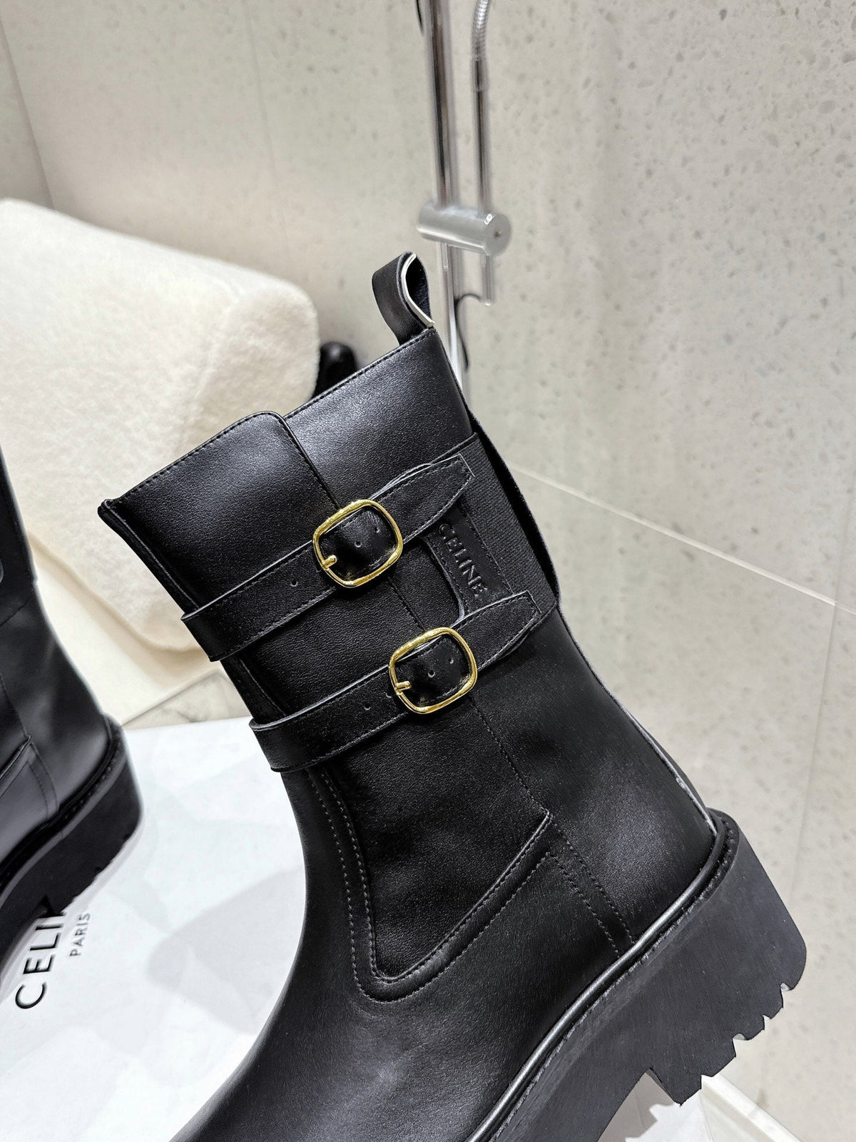 Celine 25 Bulky Biker Boot Black Cowhide 554194