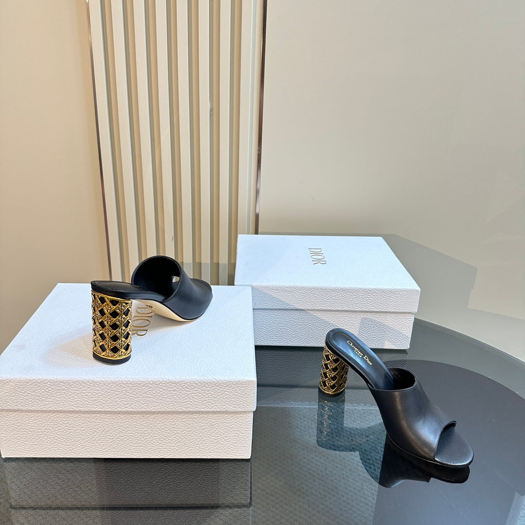 CD Icon Heeled Slide 95mm Black Calfskin