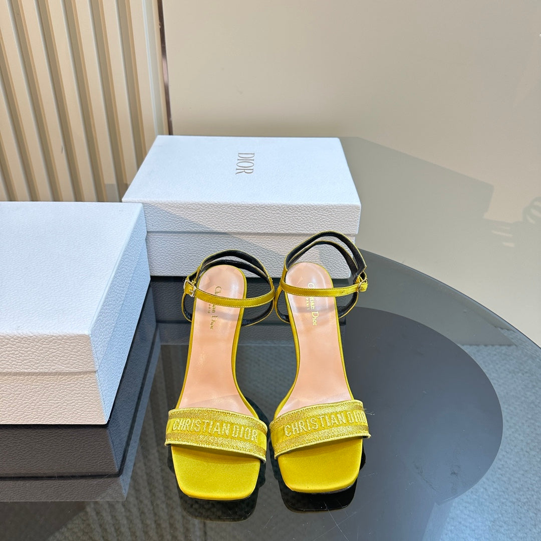 CD Dway Heeled Sandal 105mm Yellow Silk And Lambskin