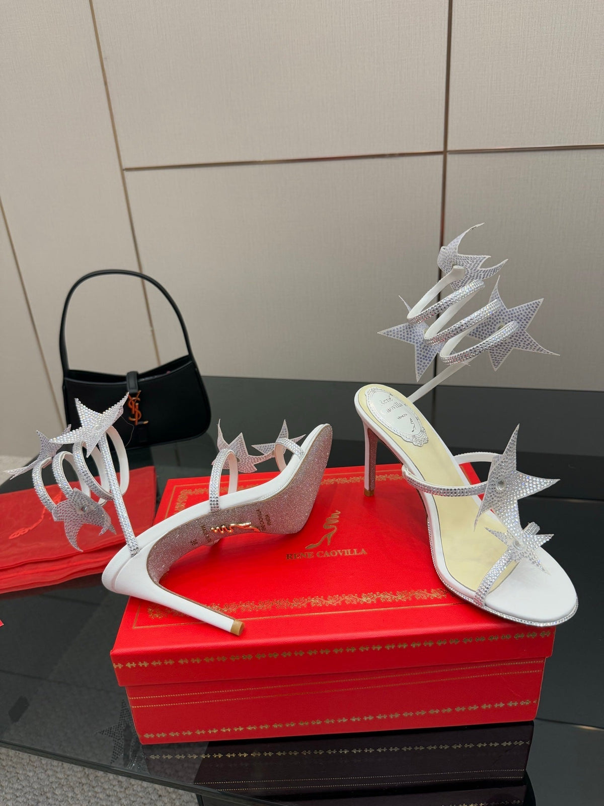RC Sandals 9.5cm White Rhinestone Silk 302585