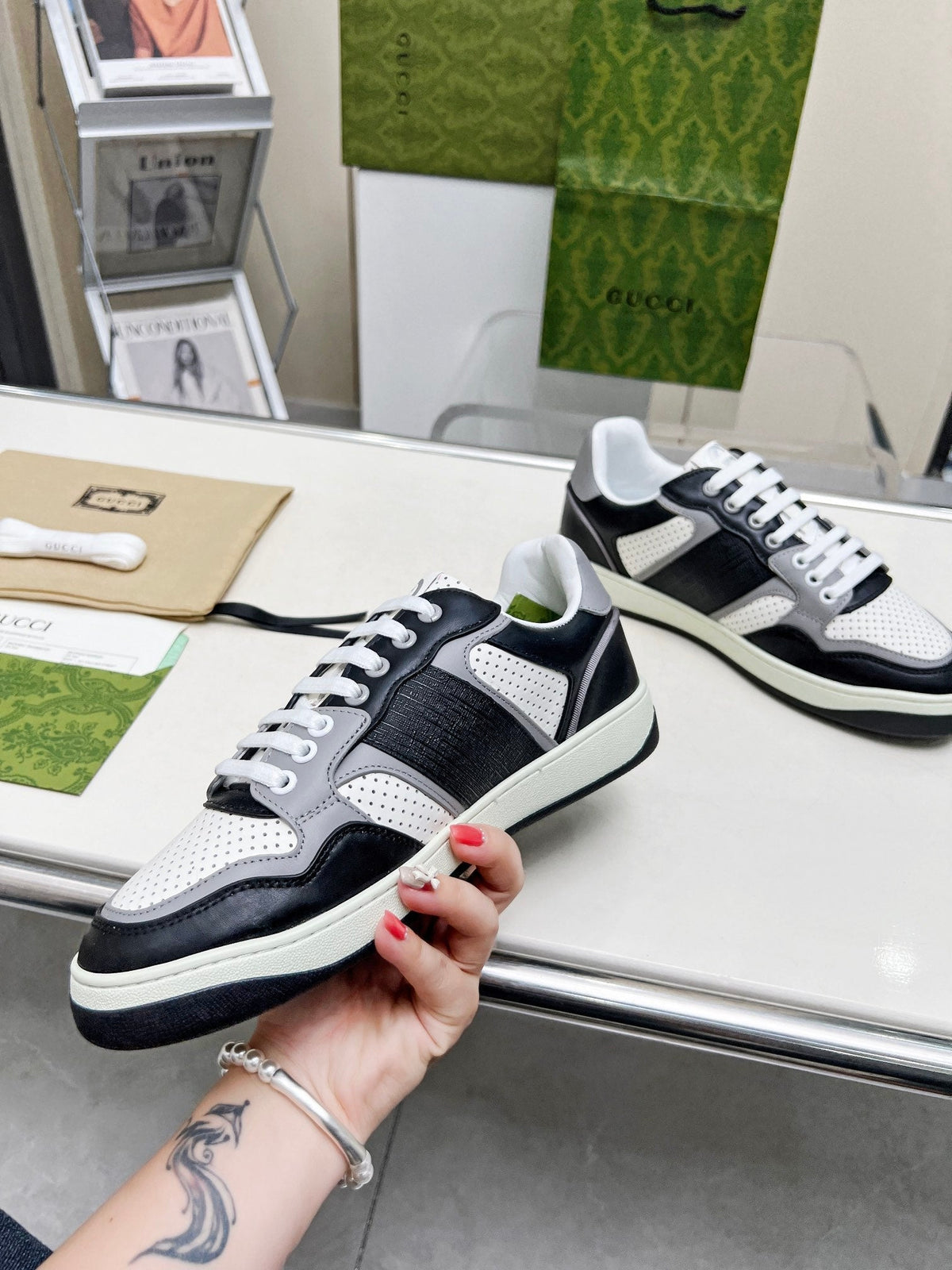 GG Men's MAC80 Sneaker White Black Cowhide 539519