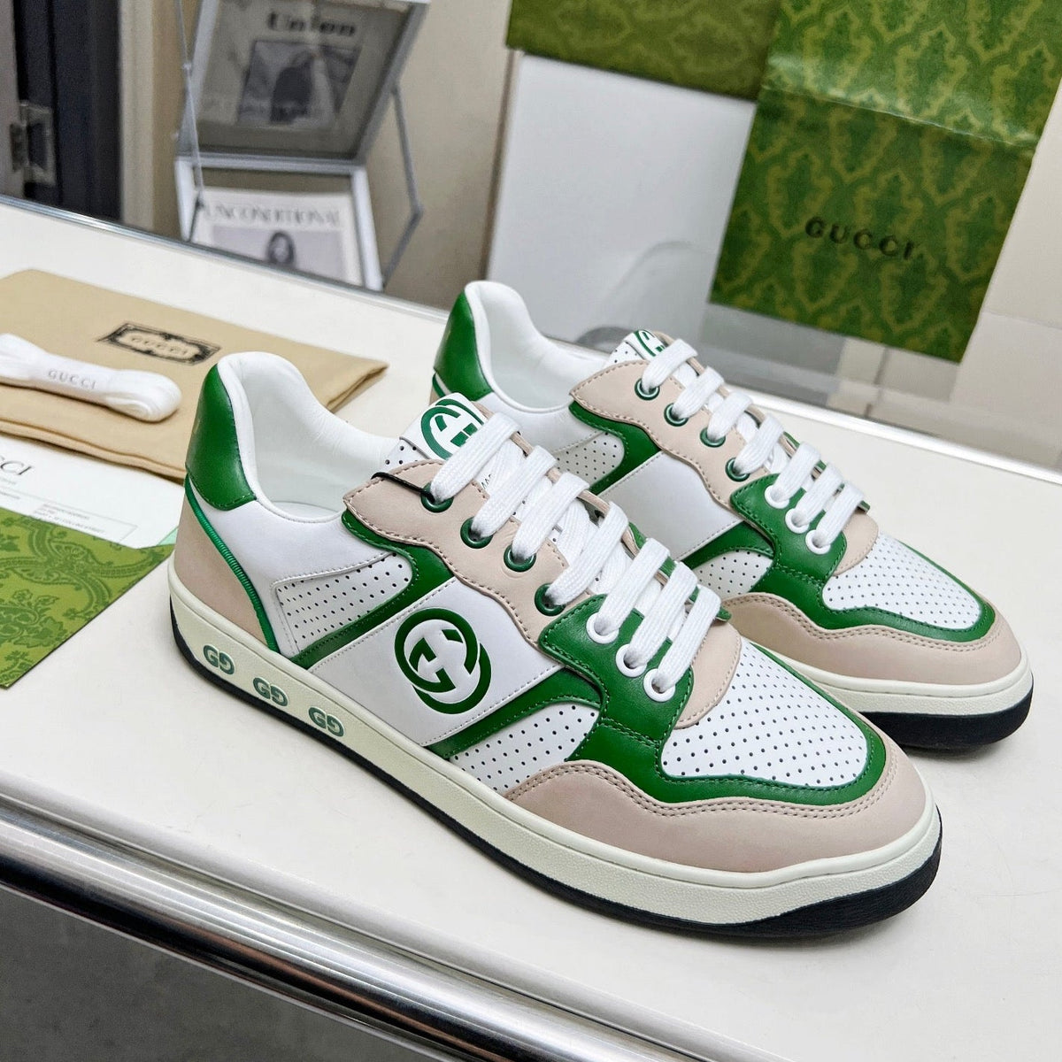 GG Men's MAC80 Sneaker White Green Cowhide 539520