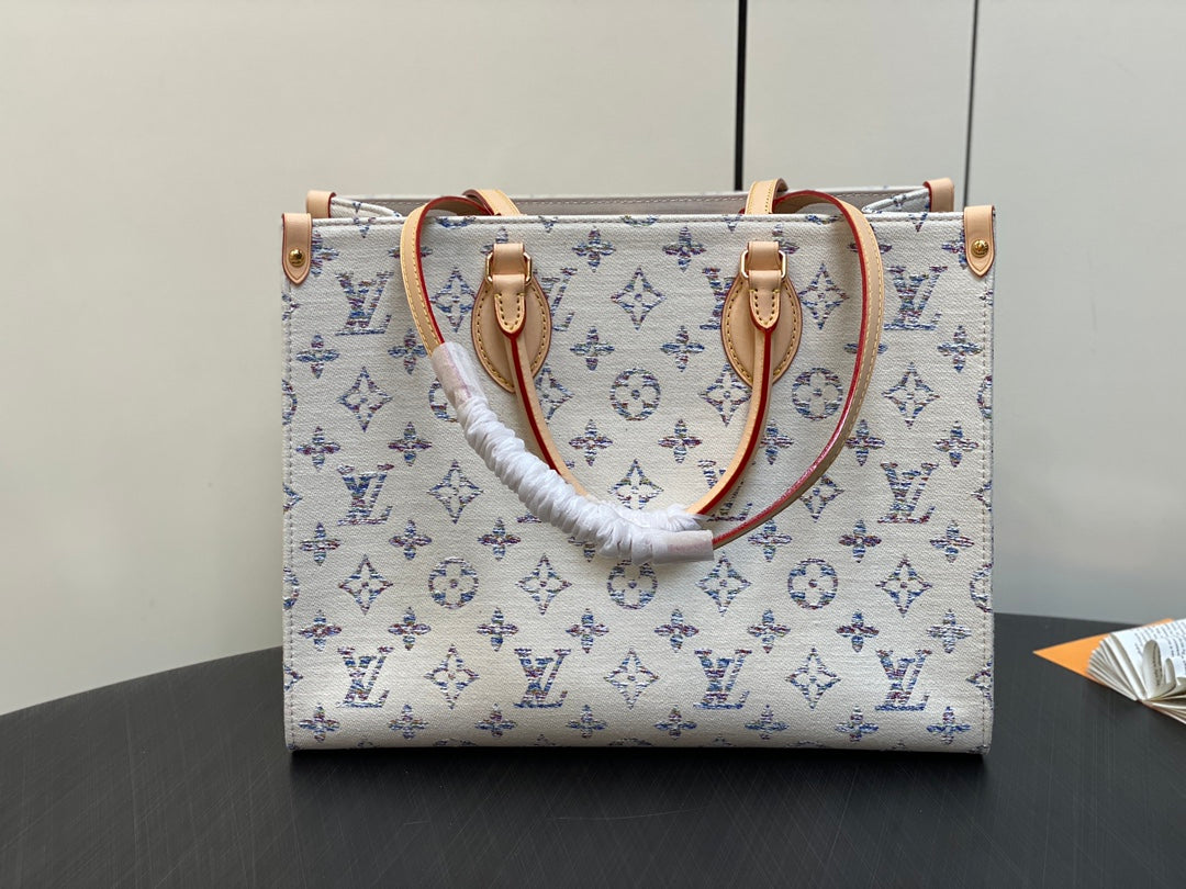 ONTHEGO MM 35CM MULTICOLOR BEIGE MONOGRAM JACQUARD FABRIC