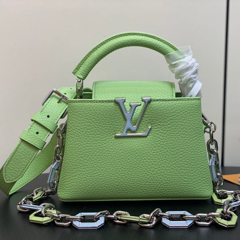 CAPUCINES MINI 21 GREEN TAURILLON TURQUOISE SILVER HARDWARE