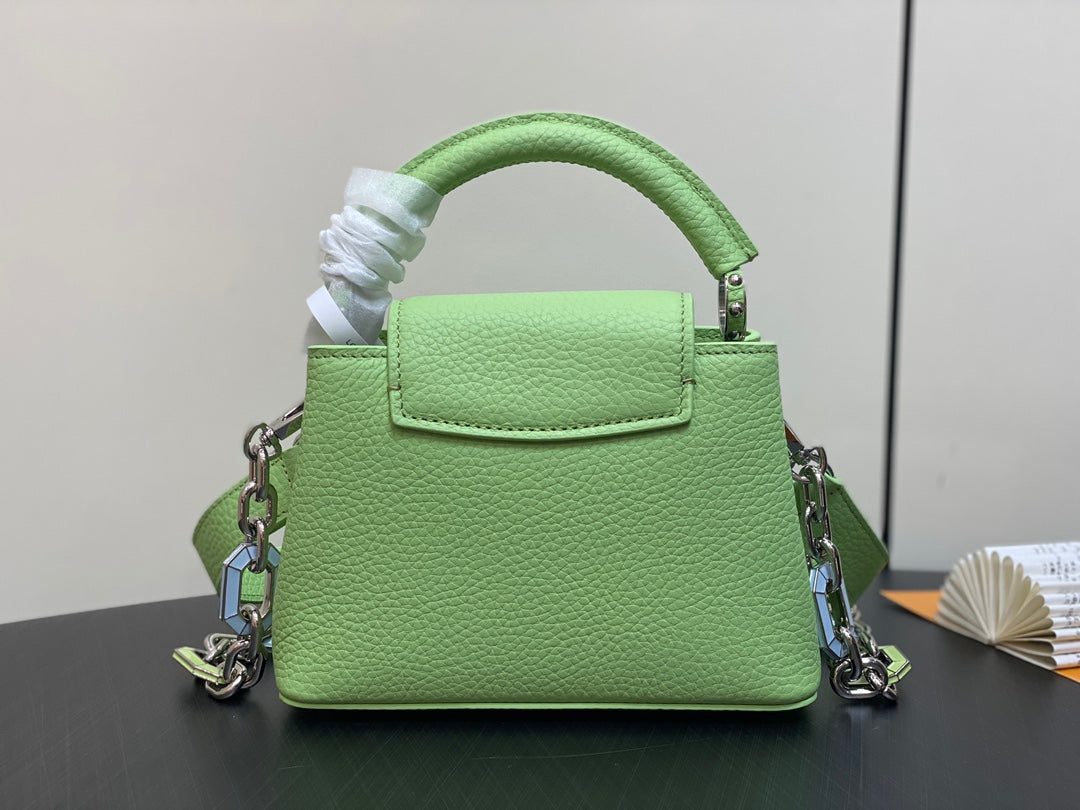 CAPUCINES MINI 21 GREEN TAURILLON TURQUOISE SILVER HARDWARE