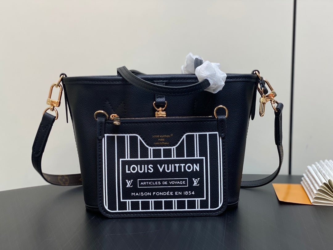 Neverfull 24 Bandoulière Inside Out BB Black Calfskin