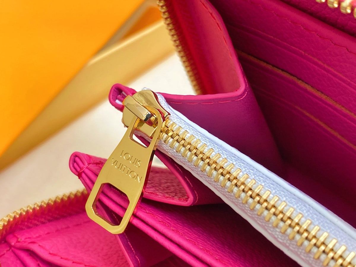 LV Ã— TM Zipper Wallet Pink Gold Leather 329895