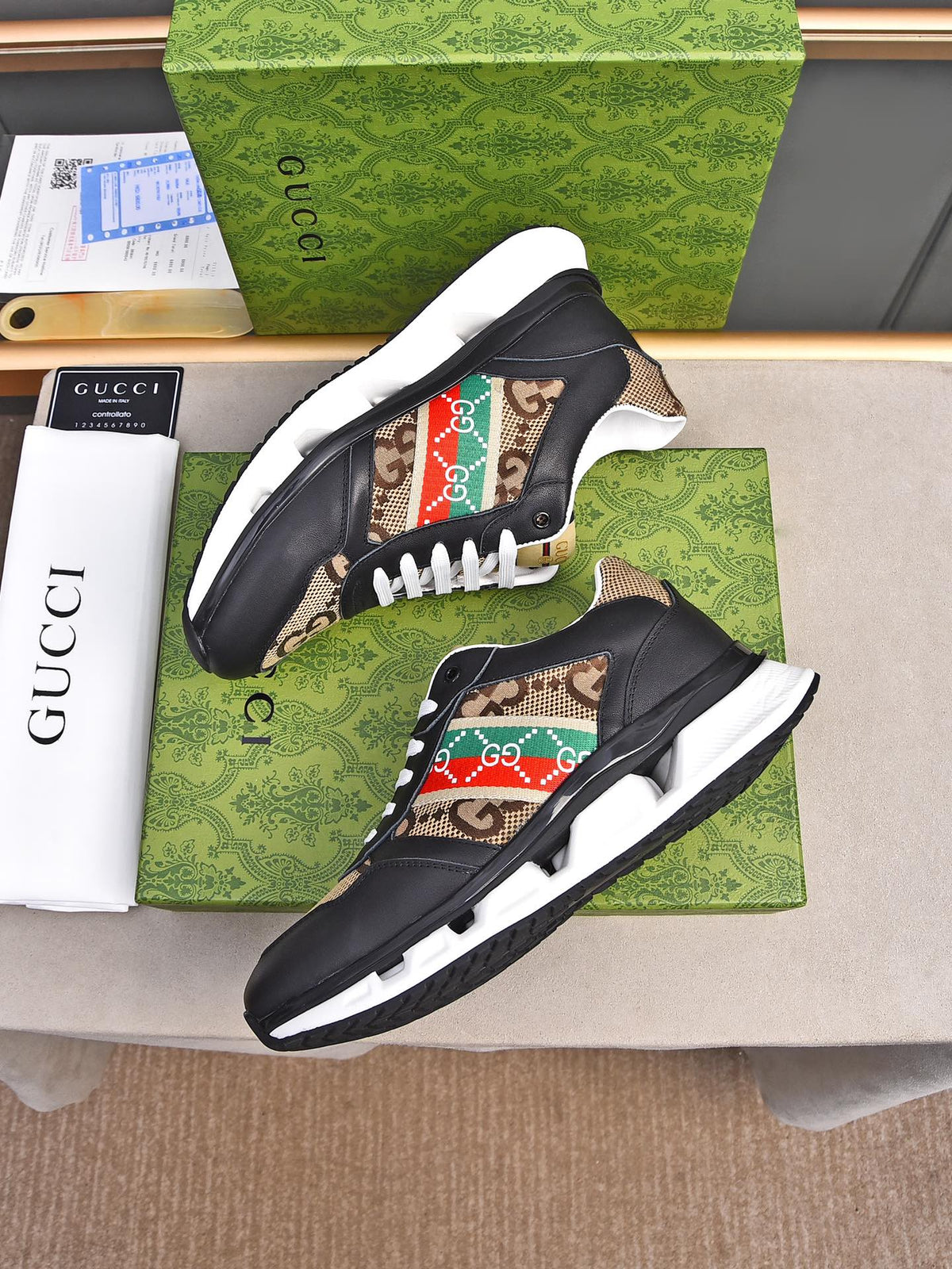 GG Men's Sneaker Black Brown Calfskin 522004