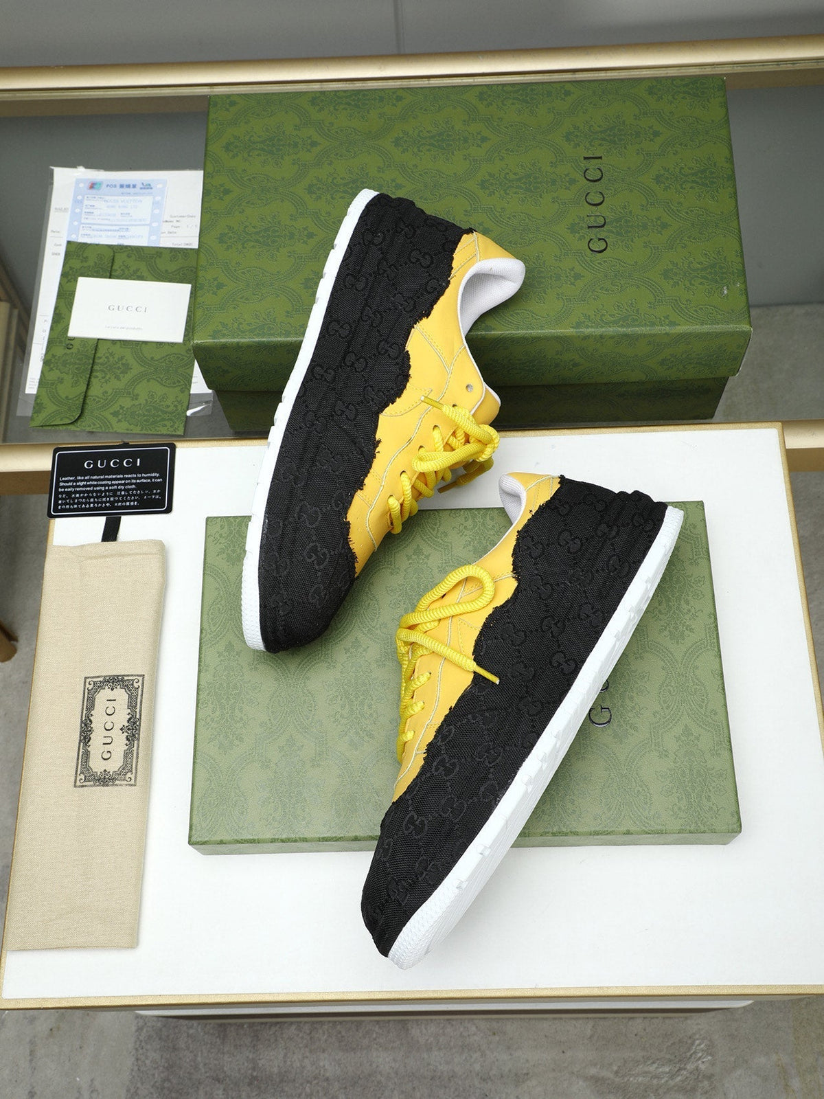 GG Men's Sneaker Black Yellow Cowhide 587318