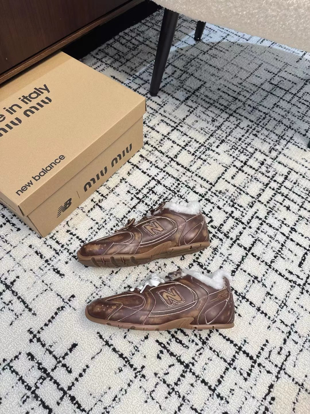 Miu Balance 530 SL Sneakers fleece lining Wood Brown Suede