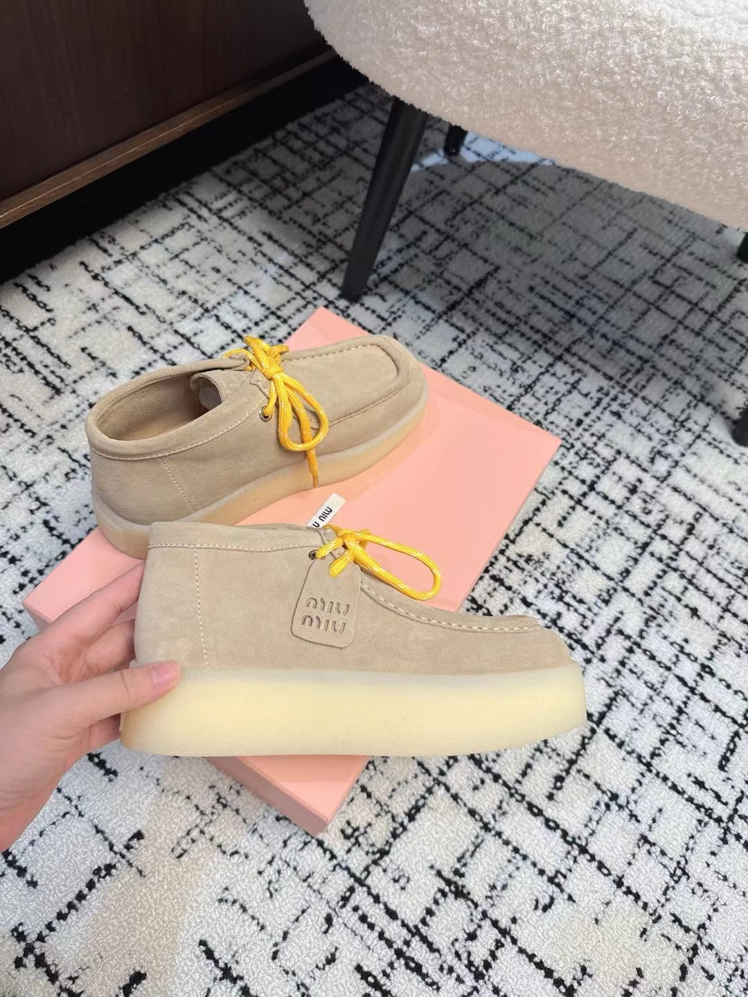 Miu Ankle Boots Beige Cow Suede