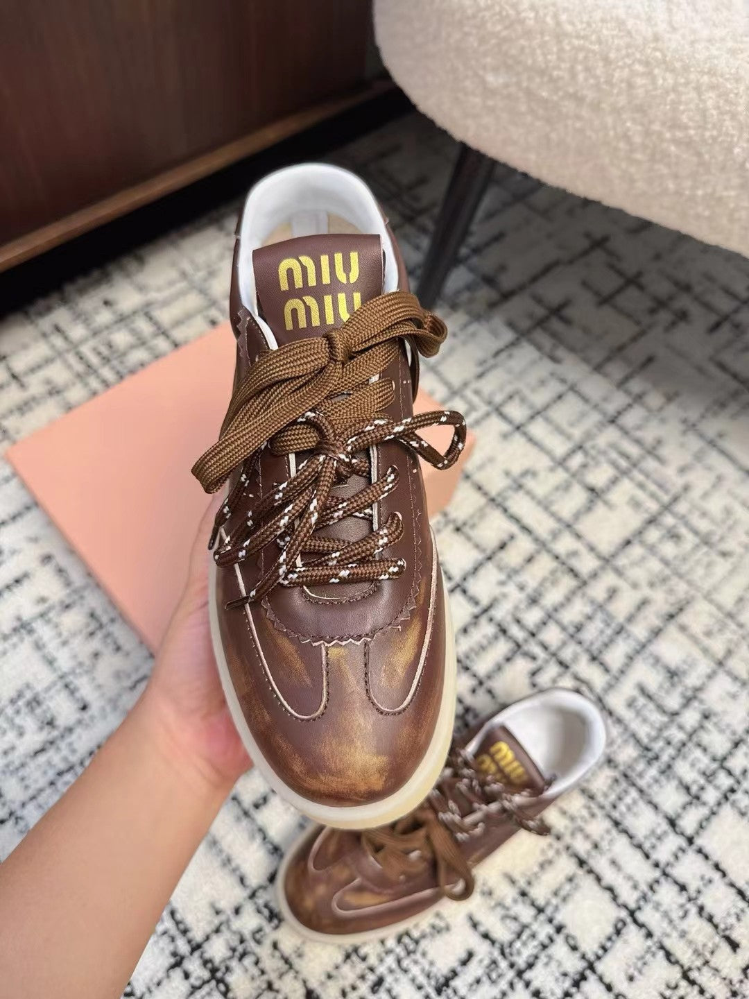 Miu Balance Sneakers Dark Brown Leather