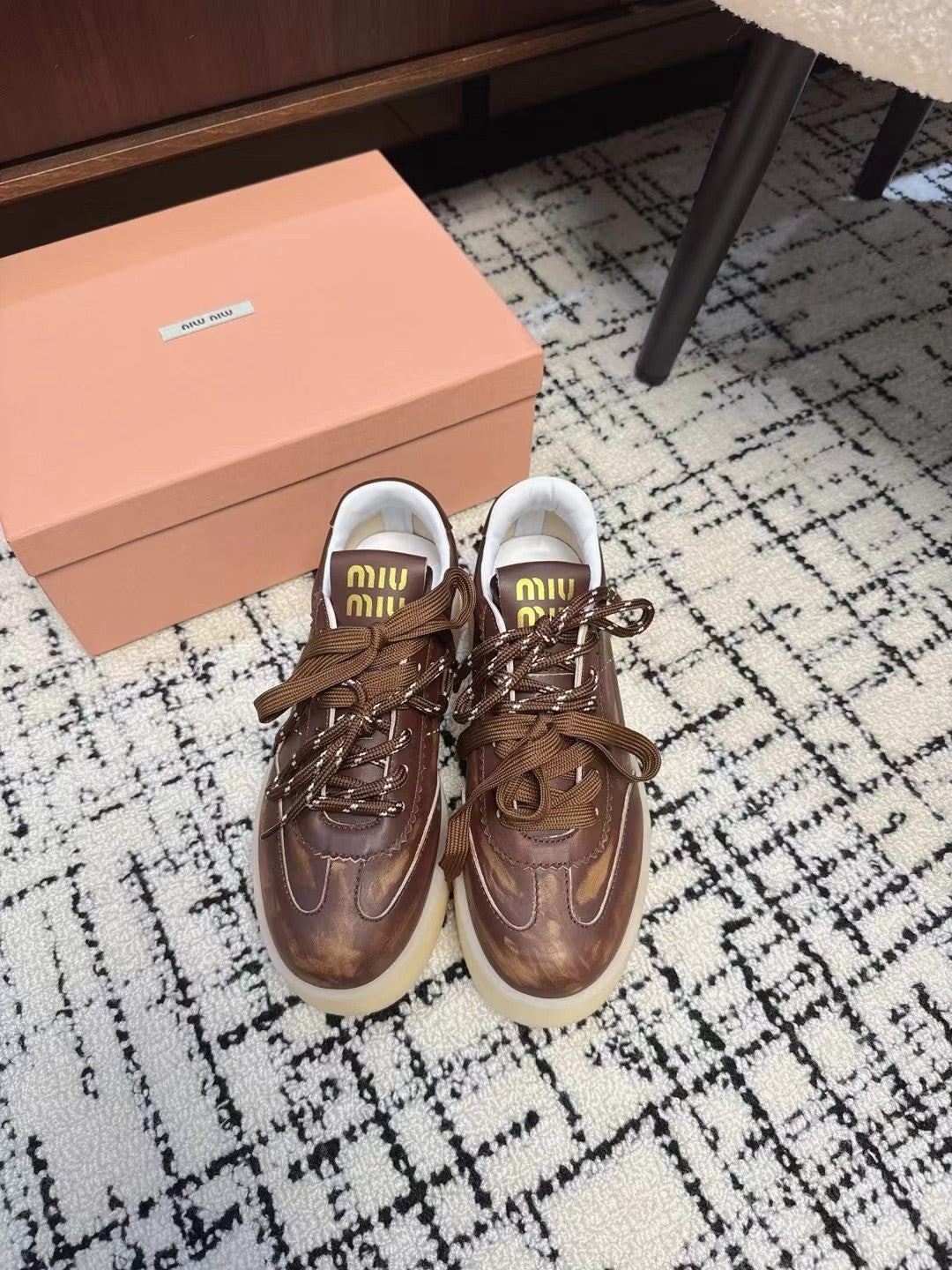 Miu Balance Sneakers Dark Brown Leather