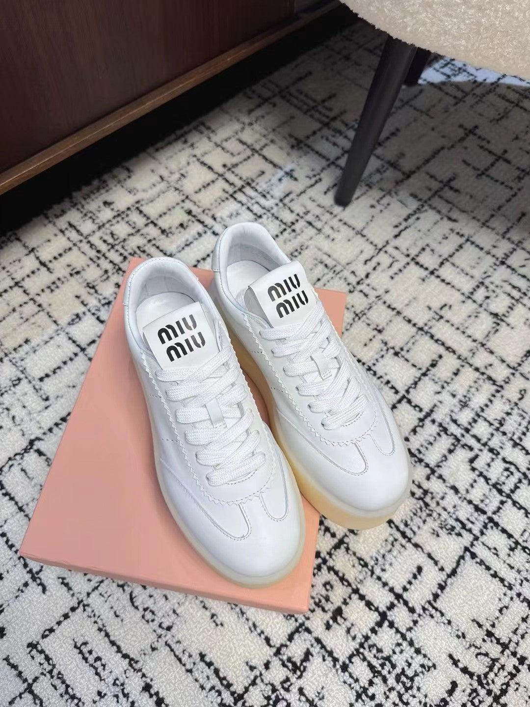 Miu Balance Sneakers  White Leather