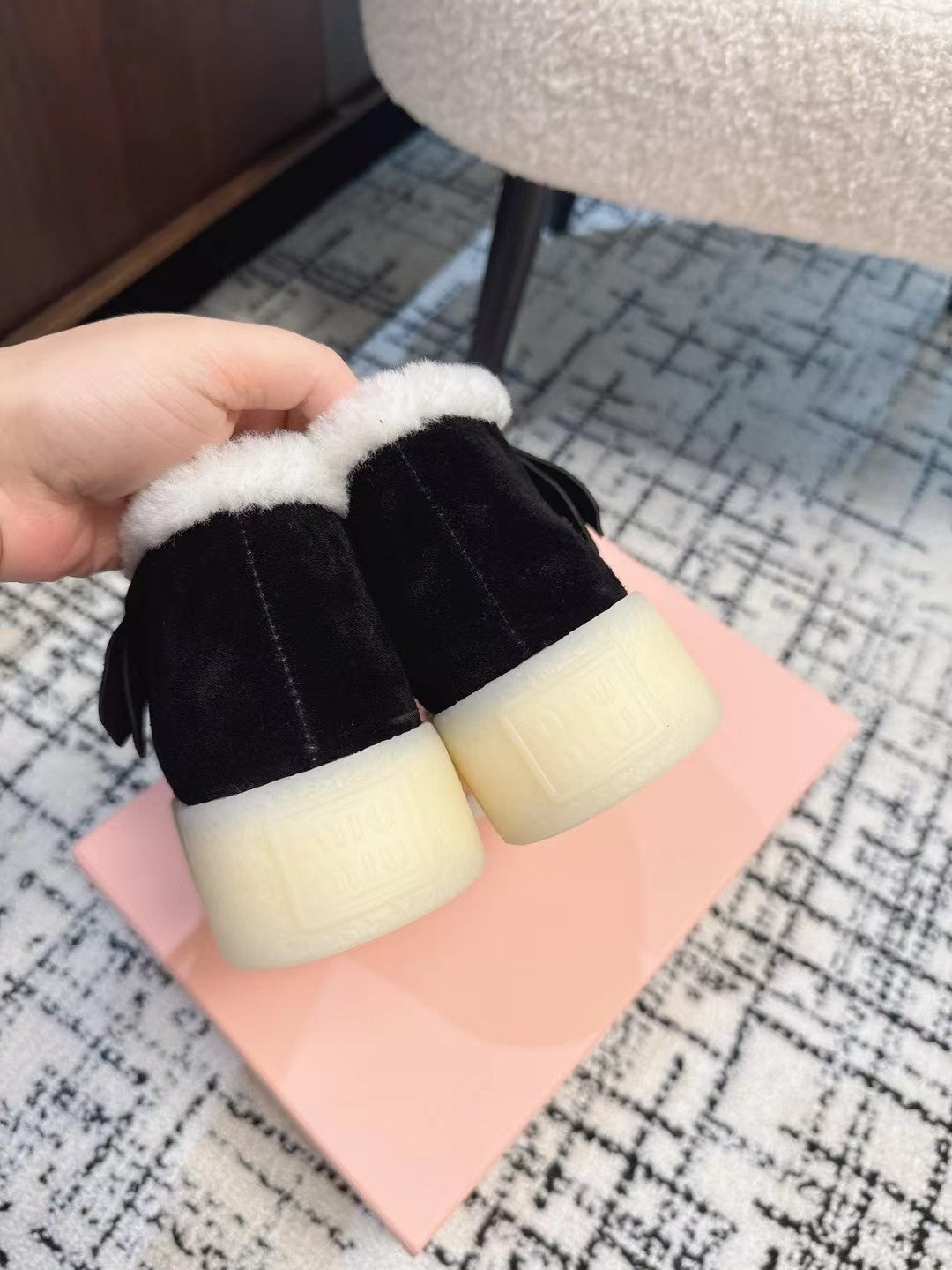 Miu Ankle Boots Black Fleece Lining Cow Suede