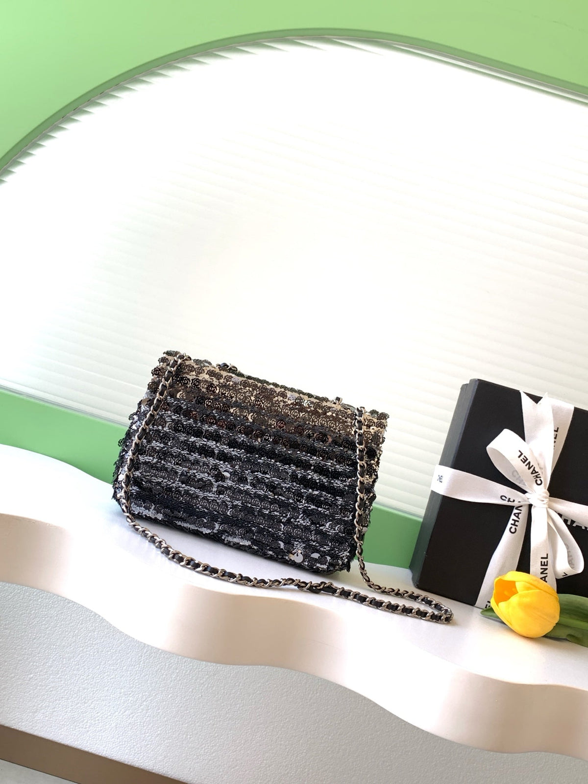 Chanel 2026 Bag 21cm Black Sequin 331214
