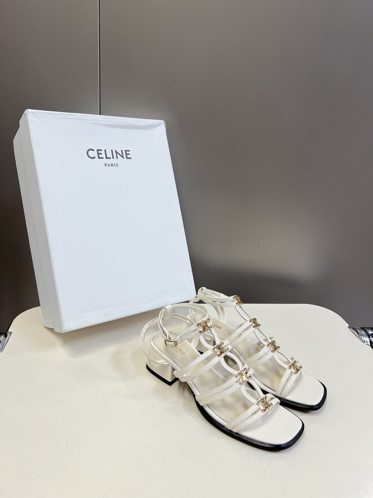 CELINE Sandals Clemence Multi White Leather