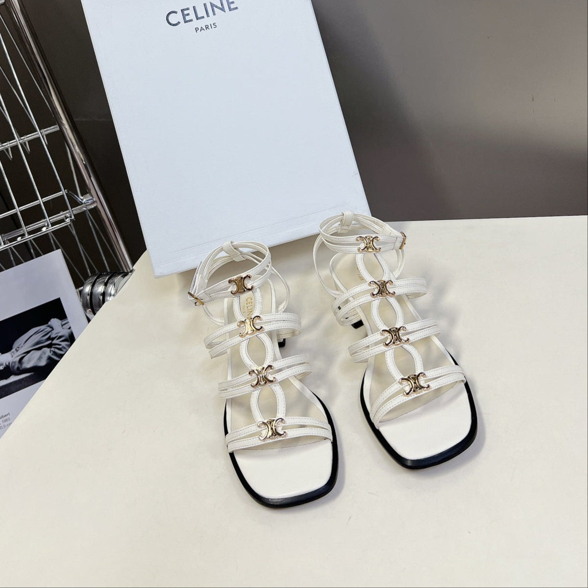 CELINE Sandals Clemence Multi White Leather