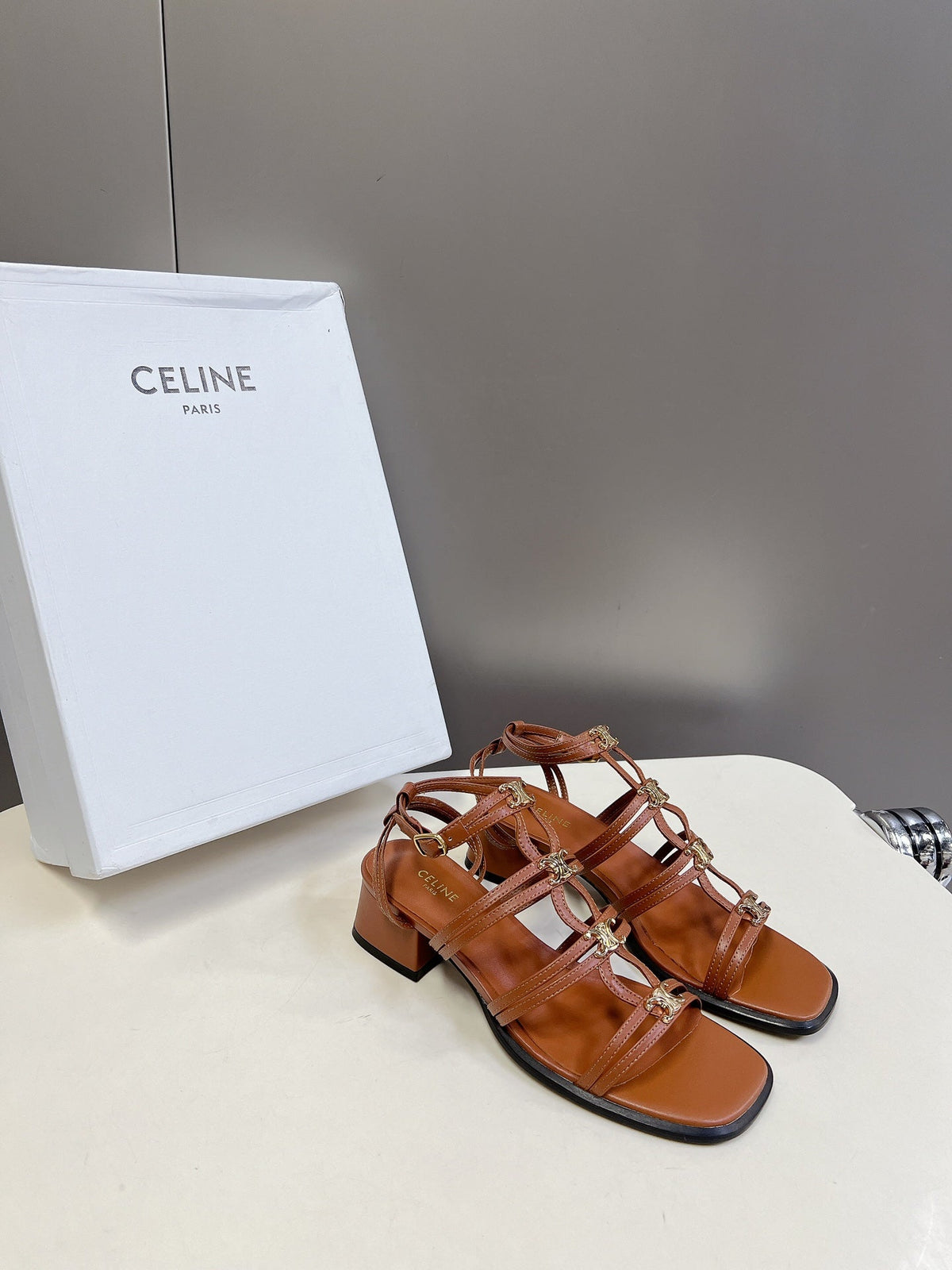 CELINE Sandals Clemence Multi Brown Leather