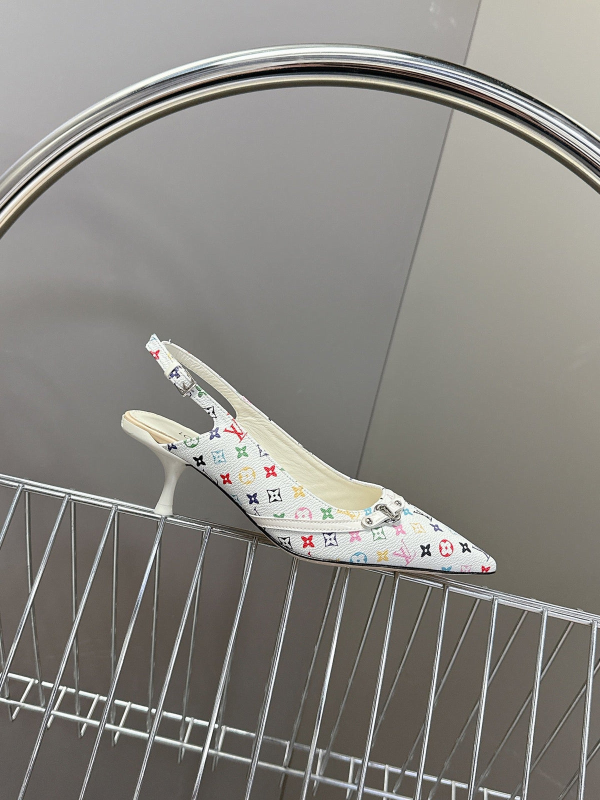 LV Slingback High Heels White With Monagran Multicolore Cowhide 220422