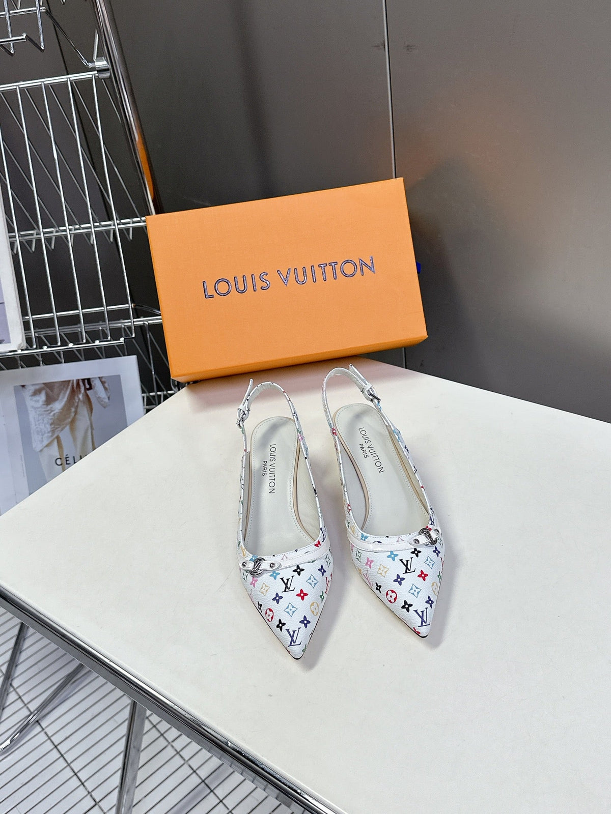 LV Slingback High Heels White With Monagran Multicolore Cowhide 220422