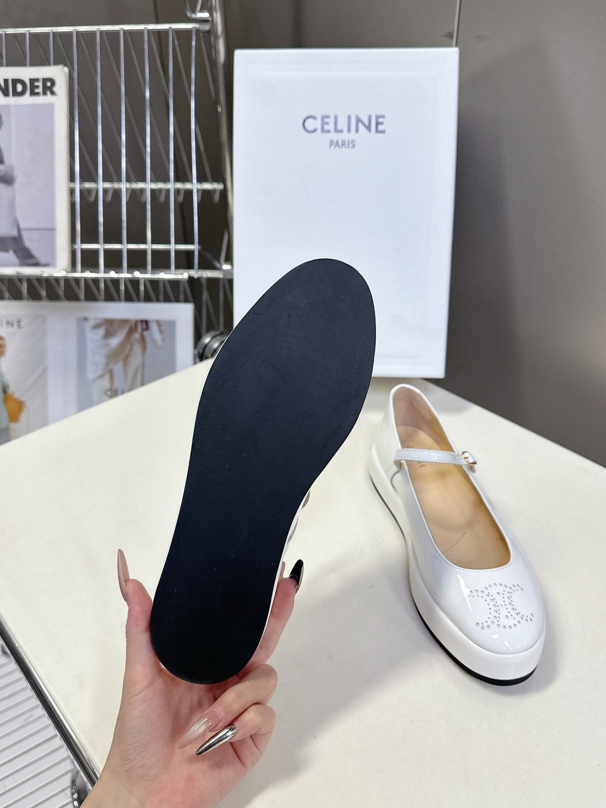 CELINE Ballet Flats White Patent Leather 285930