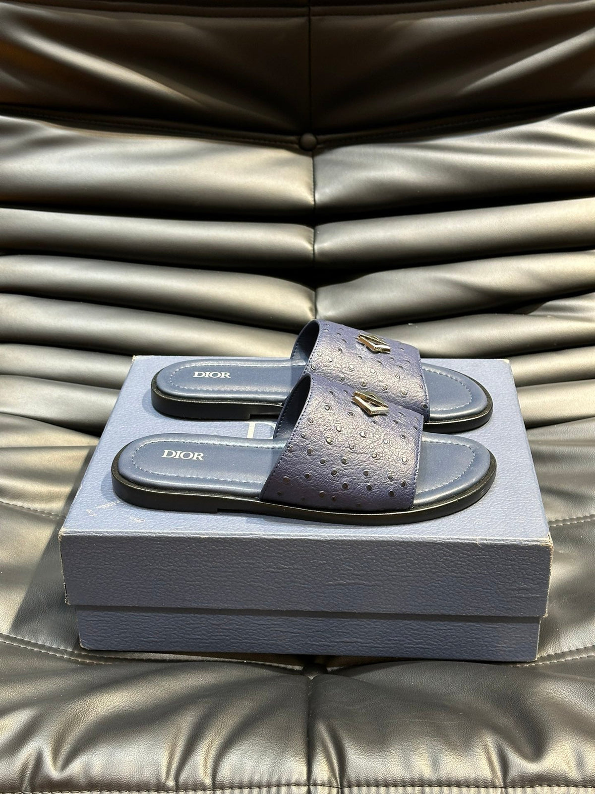 CD ALIAS SUMMER SLIPPER NAVY CALFSKIN