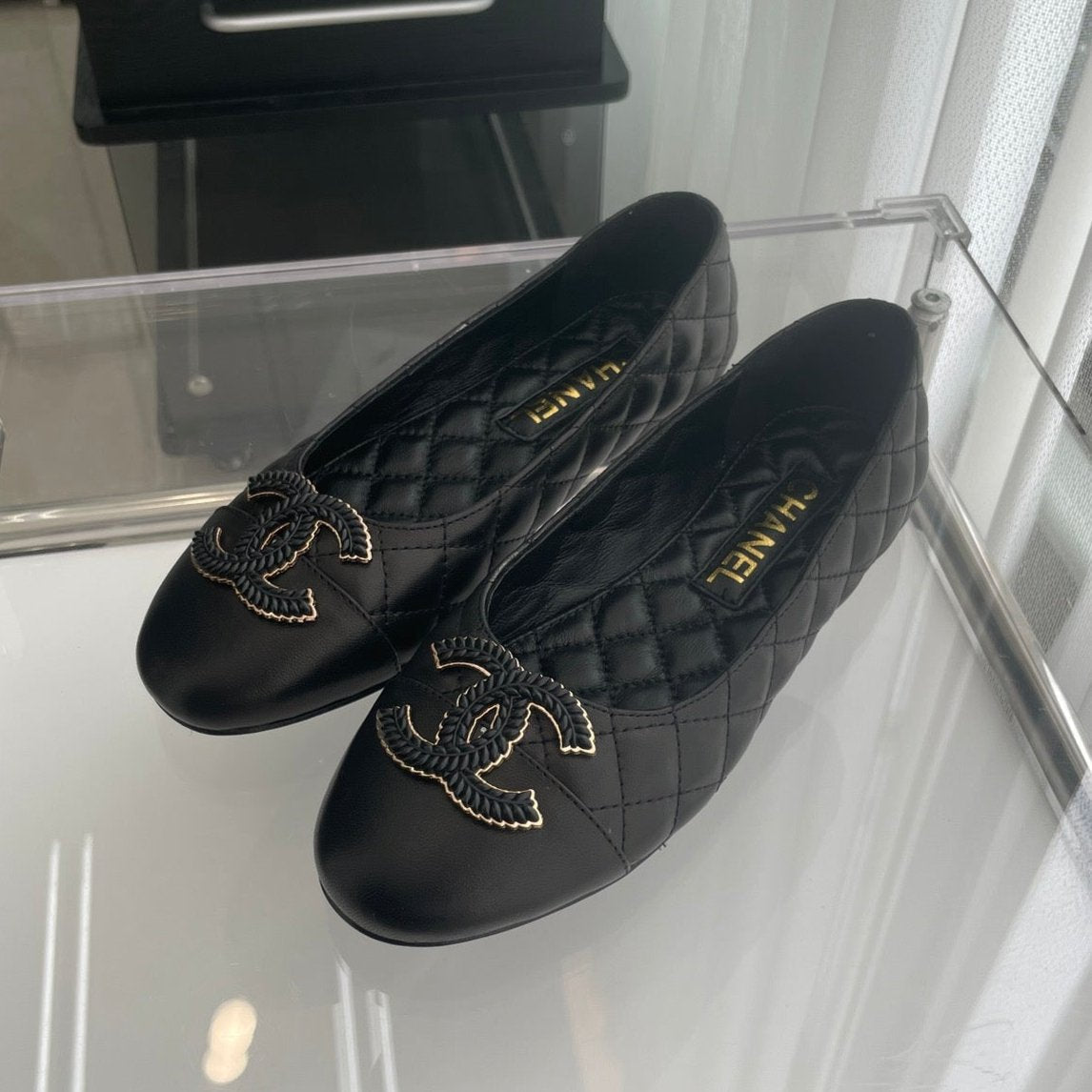 CC Ballet Flats 10mm Black Quilted Lambskin