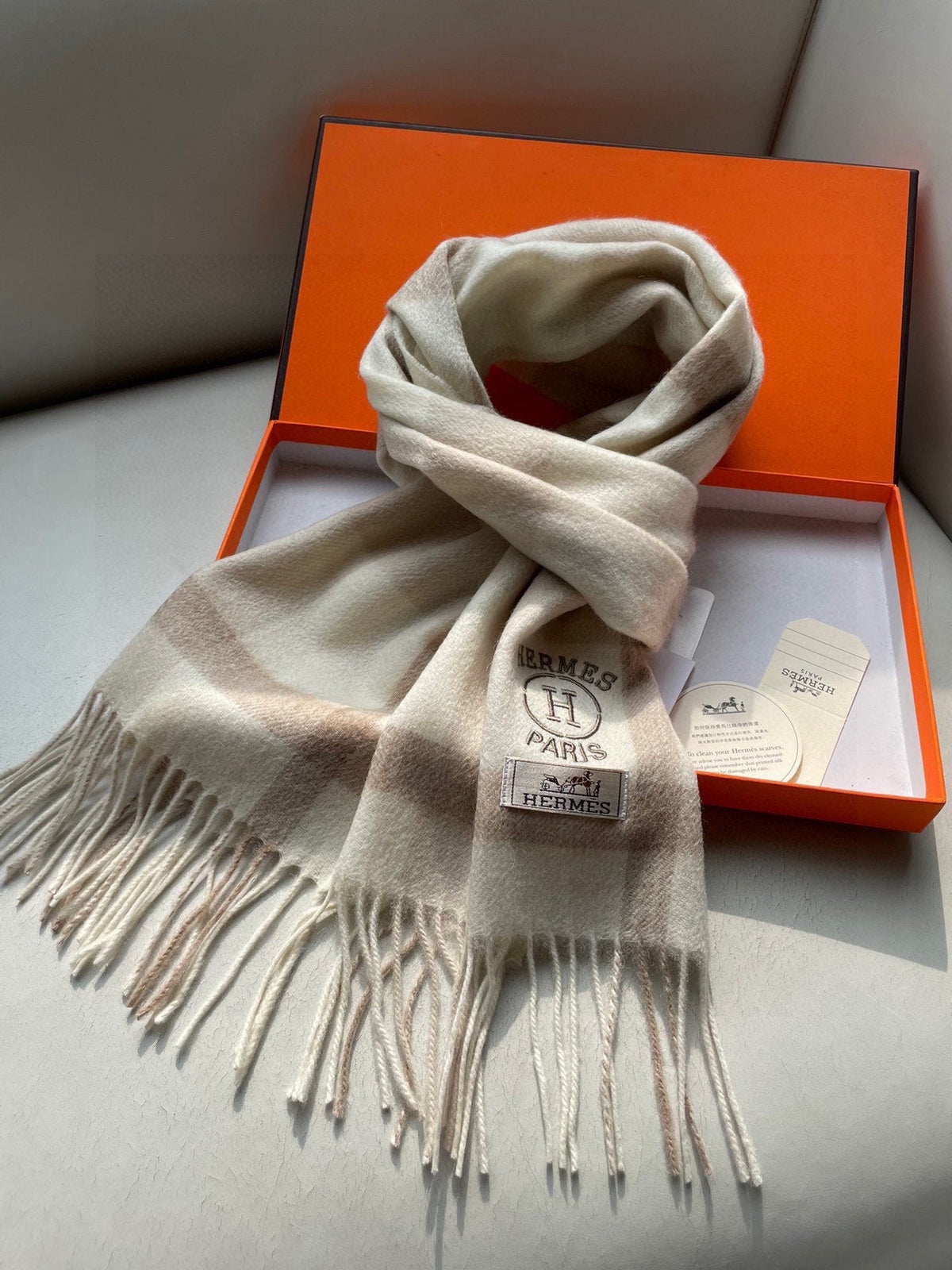 SCARF 180 CM IN BEIGE CARO CASHMERE